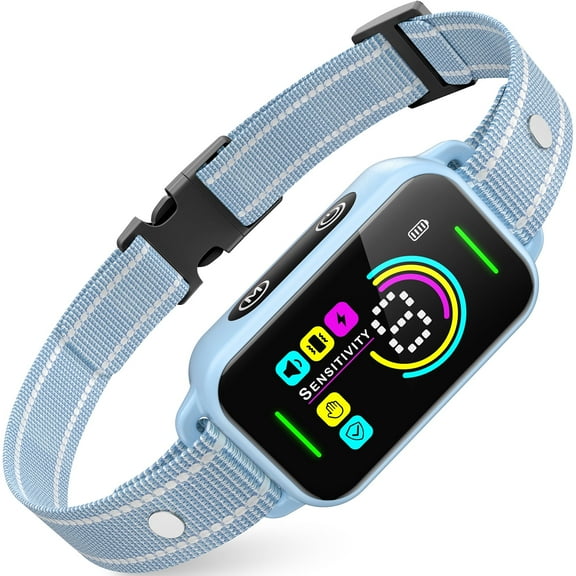 MUOKLGH Rechargeable Dog Bark Collar,Anti Barking Collar for Small Medium Large Dogs,No Harm Dog Trainer, Sky Blue