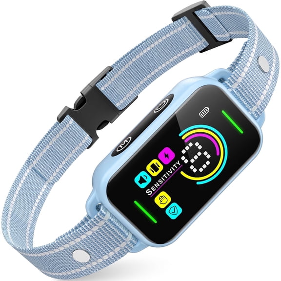MUOKLGH Rechargeable Dog Bark Collar, Smart Anti Barking Collar with Beep & Vibration Training Modes, IP67 Waterproof Collar for Small Medium Large Dogs, Sky Blue