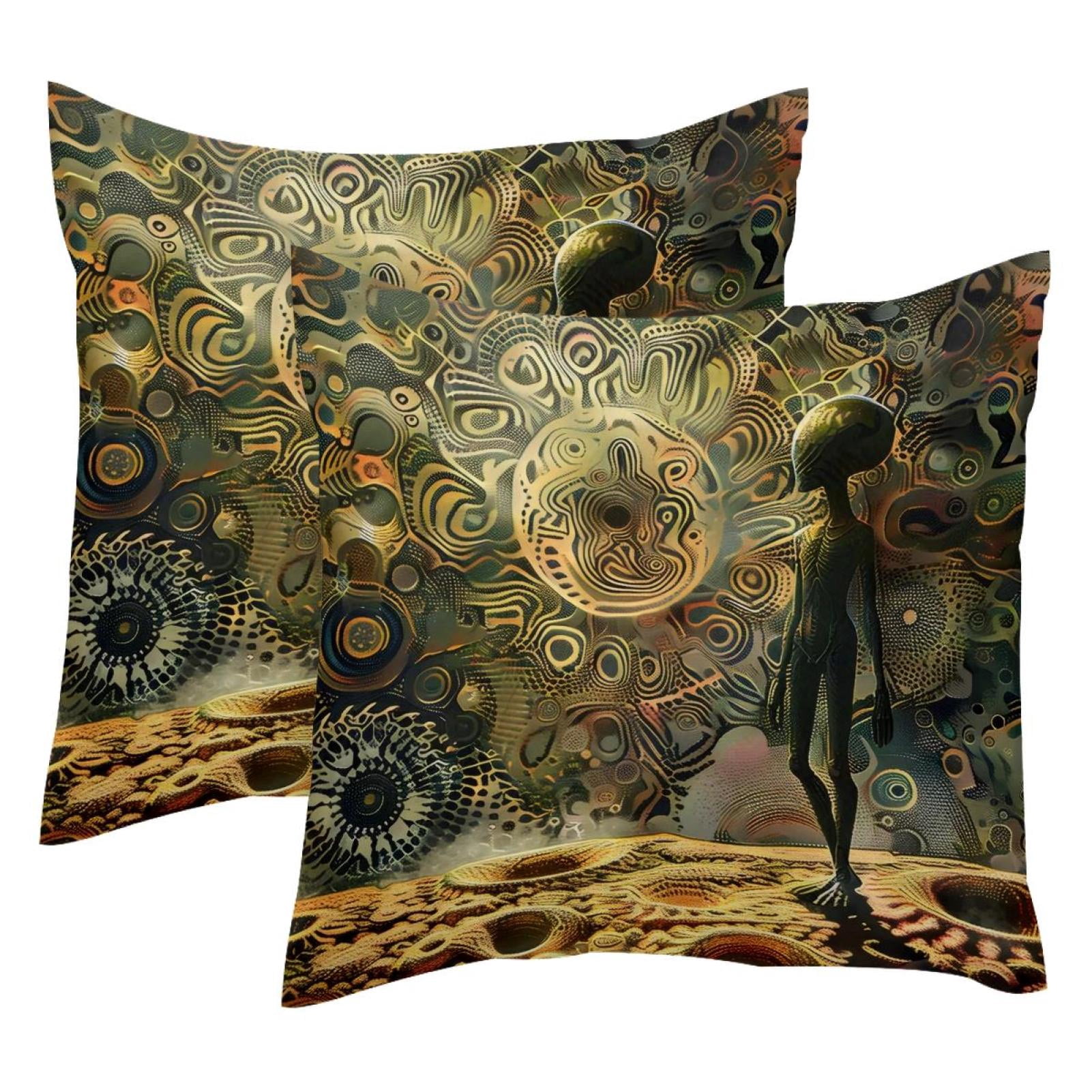 MUOOUM Alien Standing Bizarre Pattern Set of 2 Throw Pillow Covers ...