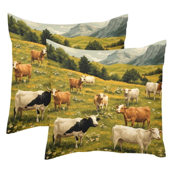 MUOOUM Alpine Cattle Cow Set of 2 Throw Pillow Covers Cases - 16" x 16" Square Decorative Cushion Covers for Sofa Couch Bed Home Decoration