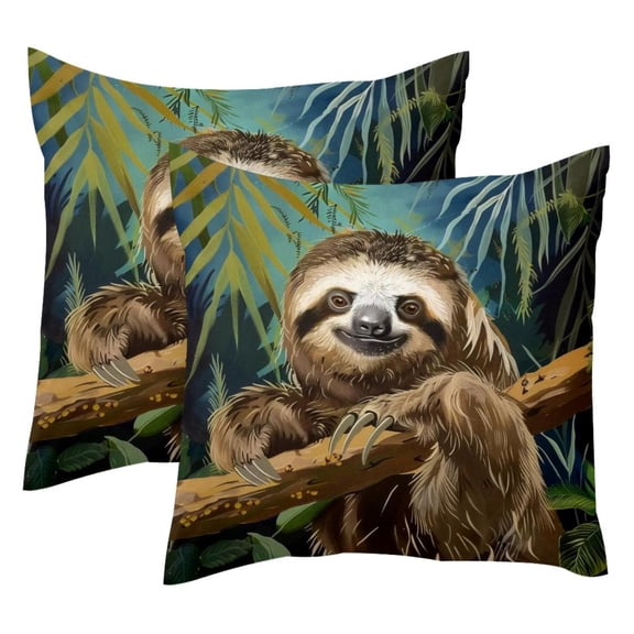 MUOOUM Animal Sloth Rainforest Set of 2 Throw Pillow Covers Cases - 16" x 16" Square Decorative Cushion Covers for Sofa Couch Bed Home Decoration