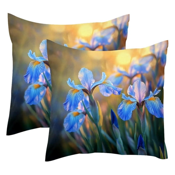 MUOOUM Beautiful Iris Flowers Set of 2 Throw Pillow Covers Cases - 16" x 16" Square Decorative Cushion Covers for Sofa Couch Bed Home Decoration