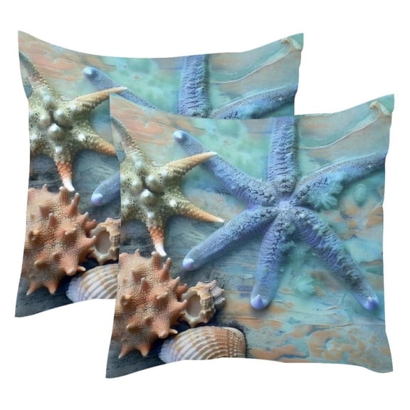 MUOOUM Blue Coral Seashell Starfish Set of 2 Throw Pillow Covers Cases - 16" x 16" Square Decorative Cushion Covers for Sofa Couch Bed Home Decoration