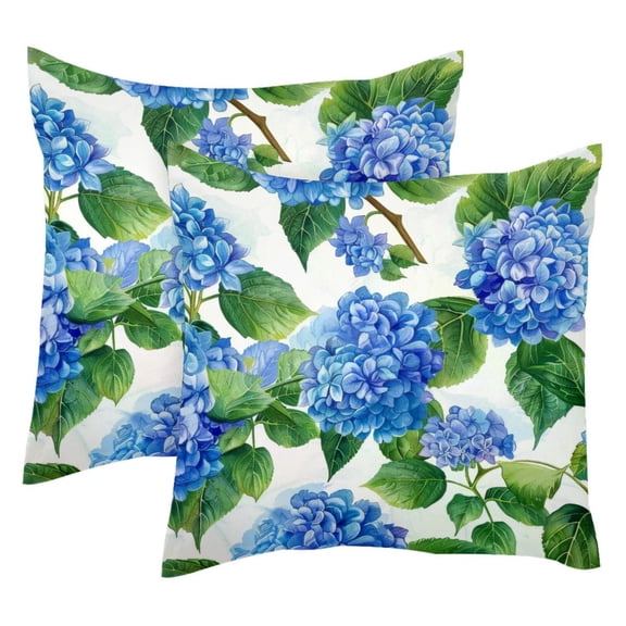 MUOOUM Blue Floral Hydrangeas Pattern Set of 2 Throw Pillow Covers Cases - 16" x 16" Square Decorative Cushion Covers for Sofa Couch Bed Home Decoration
