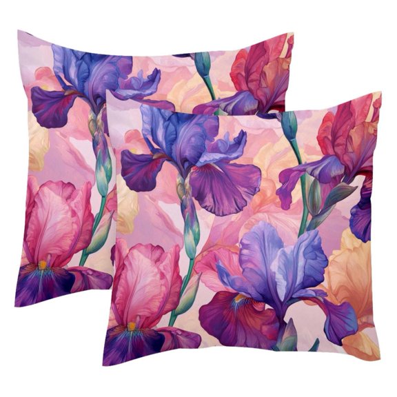 MUOOUM Blue and Red Iris Pattern Set of 2 Throw Pillow Covers Cases - 16" x 16" Square Decorative Cushion Covers for Sofa Couch Bed Home Decoration