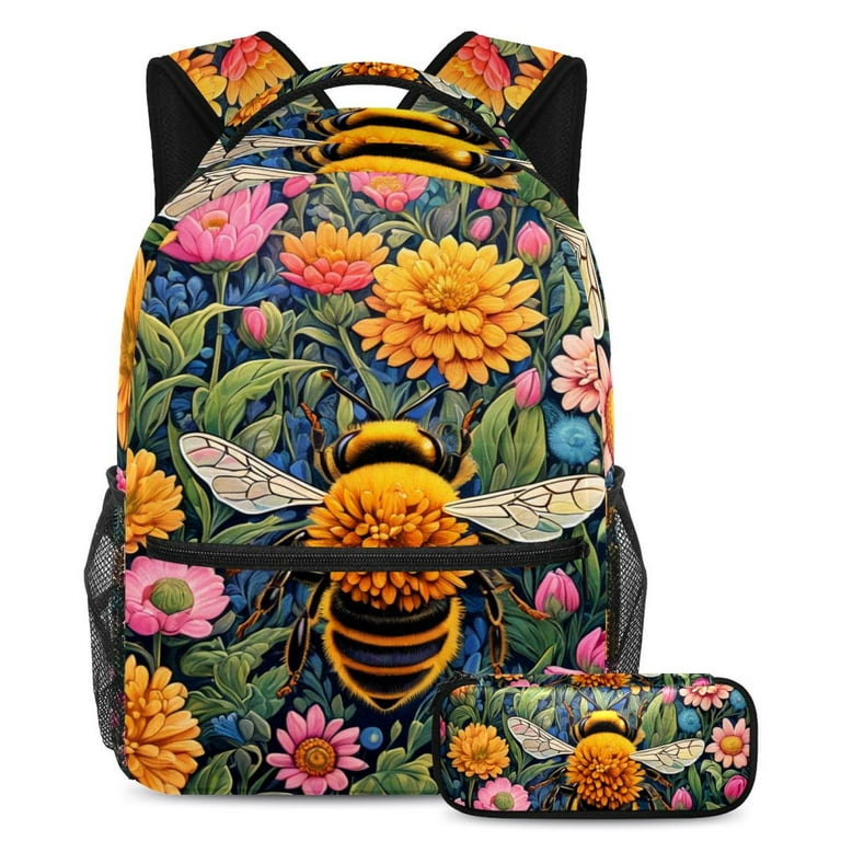 MUOOUM Color Drawing Bee Pencil Bag Backpack Combo Adjustable Strap School Bag Suitable for Back to School Day Travel Walmart