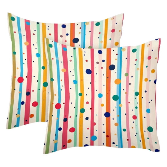 MUOOUM Colorful Stripe Polka Dot Set of 2 Throw Pillow Covers Cases - 16" x 16" Square Decorative Cushion Covers for Sofa Couch Bed Home Decoration