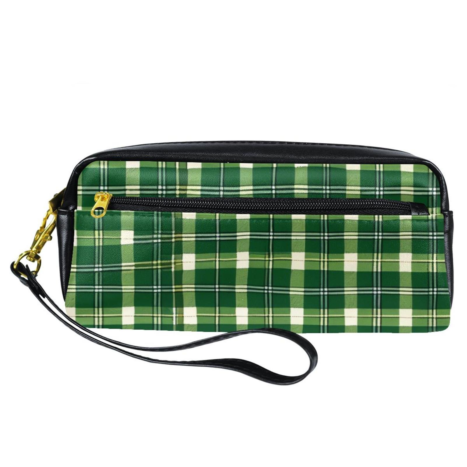 MUOOUM Green Retro Plaid PU Leather Printed Pencil Case Zipper 
