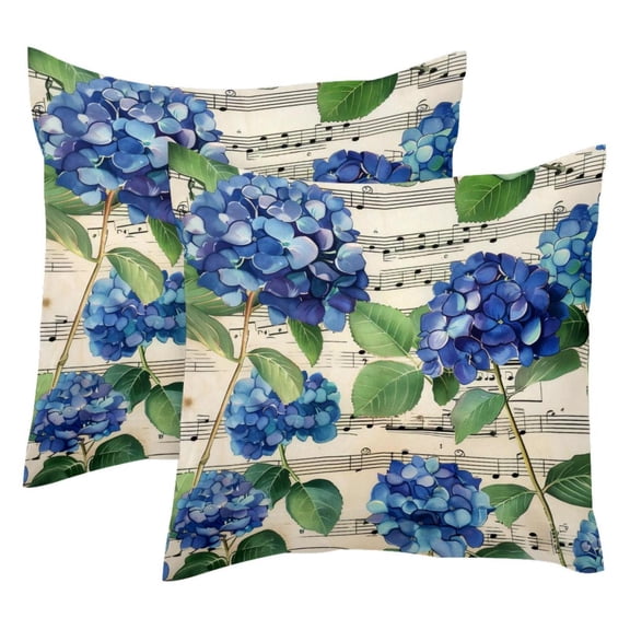 MUOOUM Hydrangeas Flowers Music Notes Set of 2 Throw Pillow Covers Cases - 16" x 16" Square Decorative Cushion Covers for Sofa Couch Bed Home Decoration