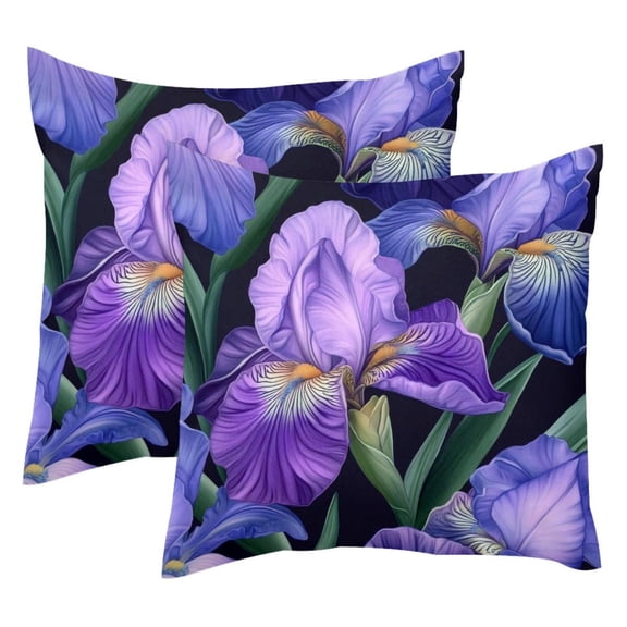 MUOOUM Iris Flowers Patterns Set of 2 Throw Pillow Covers Cases - 16" x 16" Square Decorative Cushion Covers for Sofa Couch Bed Home Decoration