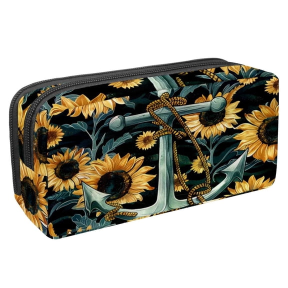 MUOOUM Pencil Case, Anchor Sunflowers Pattern Large Capacity Pencil Pouch Stationery Pen Bag