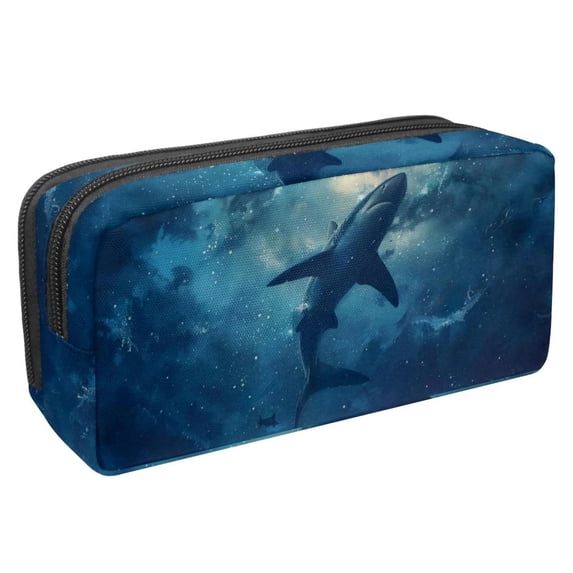 MUOOUM Pencil Case, Blue Sharks Sea Pattern Large Capacity Pencil Pouch Stationery Pen Bag