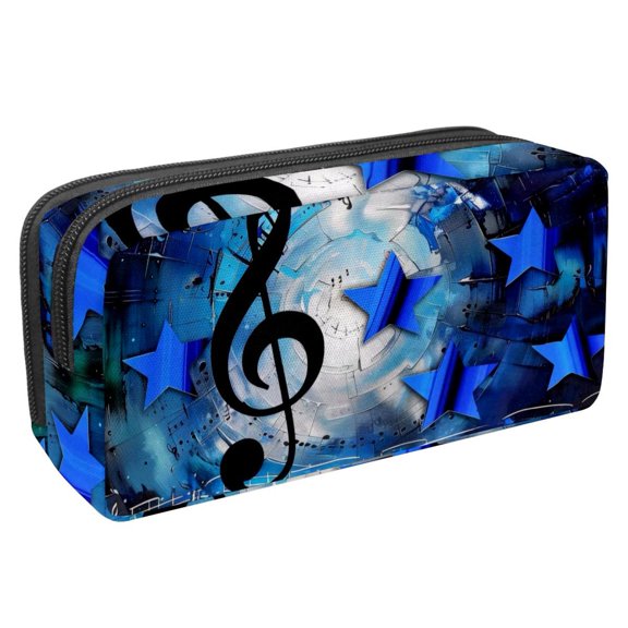 MUOOUM Pencil Case, Blue Stars Music Notes Large Capacity Pencil Pouch Stationery Pen Bag