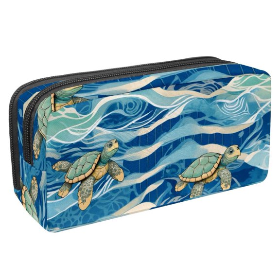 MUOOUM Pencil Case, Blue Wave Stripe Sea Turtle Pattern Large Capacity Pencil Pouch Stationery Pen Bag