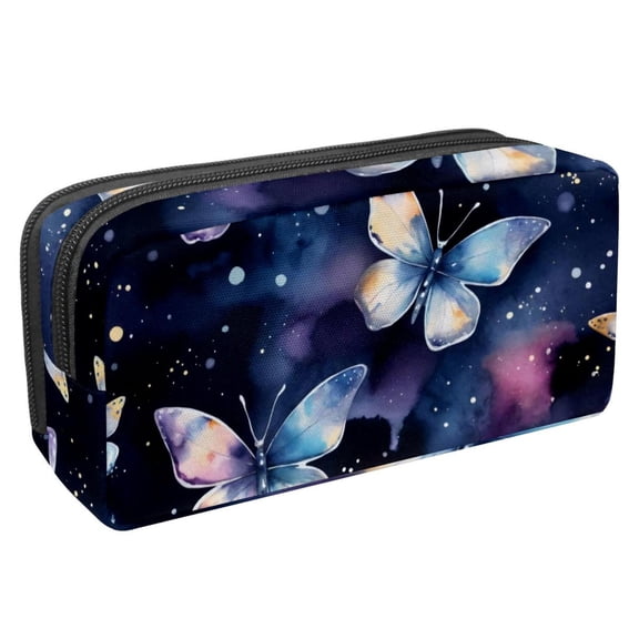 MUOOUM Pencil Case, Butterflies Galaxy Watercolor Pattern Large Capacity Pencil Pouch Stationery Pen Bag