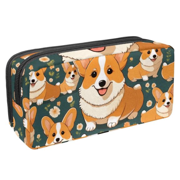 MUOOUM Pencil Case, Cartoon Corgis Dog Cute Pattern Large Capacity Pencil Pouch Stationery Pen Bag