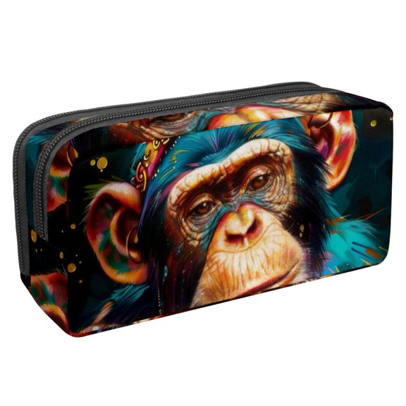 MUOOUM Pencil Case, Colorful Tribal Monkey Large Capacity Pencil Pouch Stationery Pen Bag