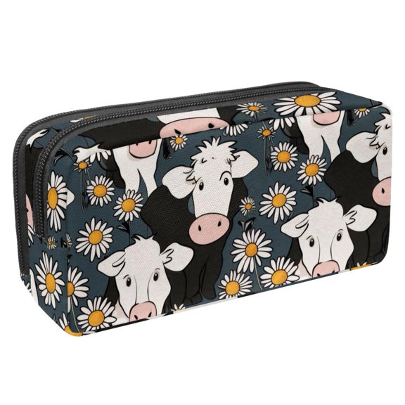 MUOOUM Pencil Case, Cows and Chamomile Pattern Large Capacity Pencil Pouch Stationery Pen Bag