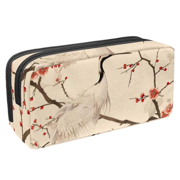 MUOOUM Pencil Case, Crane and Flowers Pattern Large Capacity Pencil Pouch Stationery Pen Bag
