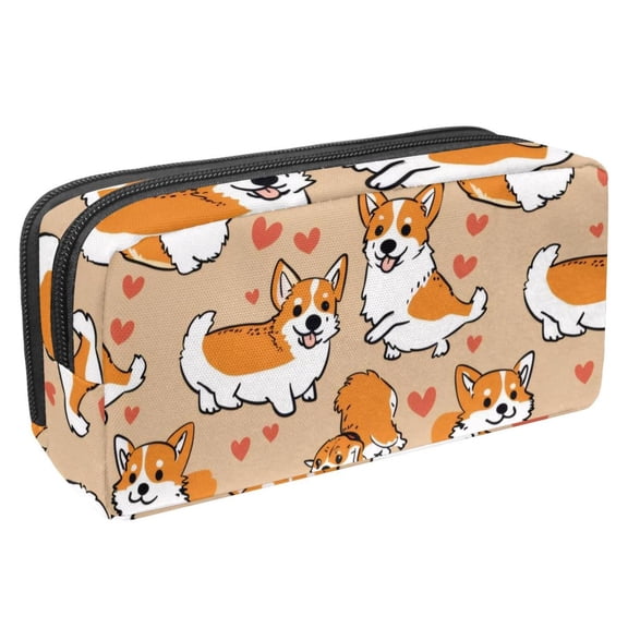 MUOOUM Pencil Case, Cute Dog Corgis Love Heart Pattern Large Capacity Pencil Pouch Stationery Pen Bag
