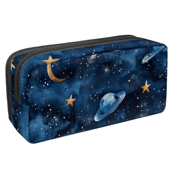 MUOOUM Pencil Case, Dark Blue Space Stars Planet Pattern Large Capacity Pencil Pouch Stationery Pen Bag