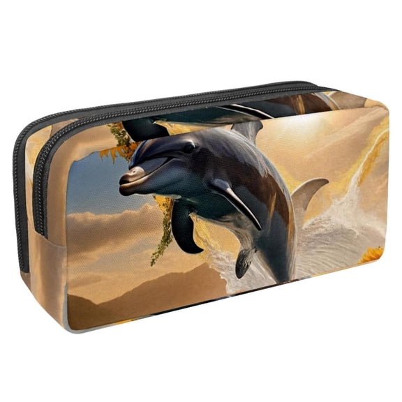 MUOOUM Pencil Case, Dolphin with Sunflowers Large Capacity Pencil Pouch Stationery Pen Bag