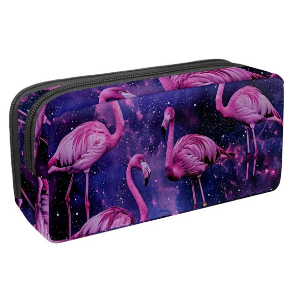 MUOOUM Pencil Case, Flamingos Purple Galaxy Large Capacity Pencil Pouch Stationery Pen Bag
