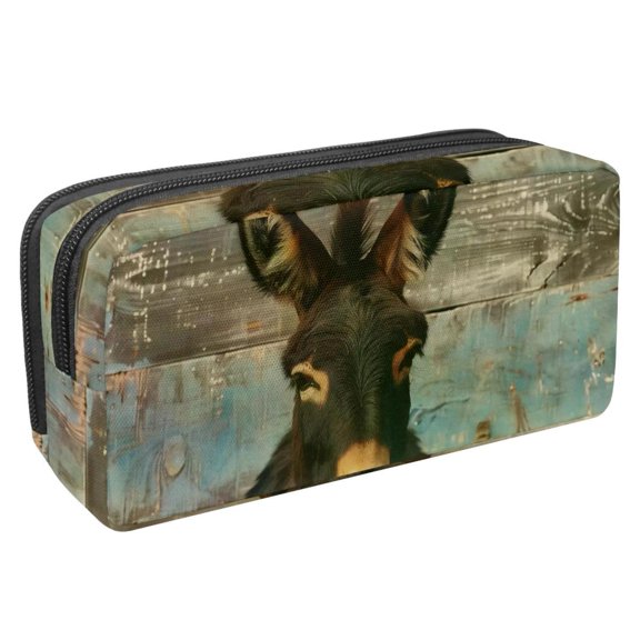 MUOOUM Pencil Case, Funny Donkey on Rustic Wooden Large Capacity Pencil Pouch Stationery Pen Bag