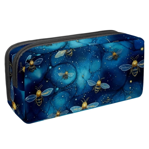 MUOOUM Pencil Case, Galaxy Bees Blue Pattern Large Capacity Pencil Pouch Stationery Pen Bag