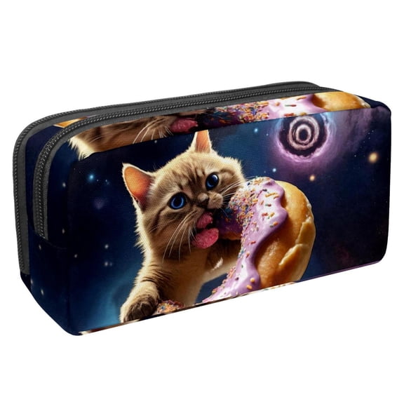MUOOUM Pencil Case, Galaxy Cat Eating Donut Large Capacity Pencil Pouch Stationery Pen Bag