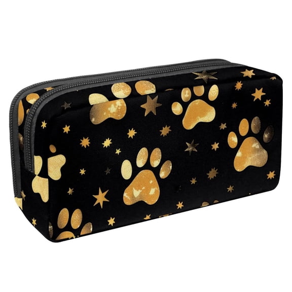 MUOOUM Pencil Case, Gold Dog Paw Footprint Pattern Large Capacity Pencil Pouch Stationery Pen Bag