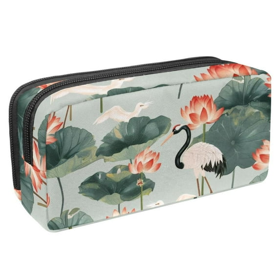 MUOOUM Pencil Case, Lotuses Cranes Pattern Large Capacity Pencil Pouch Stationery Pen Bag