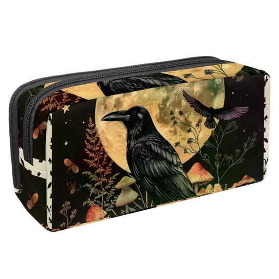 MUOOUM Pencil Case, Moon Crow Nature Flowers Large Capacity Pencil Pouch Stationery Pen Bag