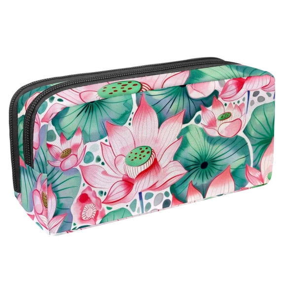 MUOOUM Pencil Case, Pink Water Lotus Root Pattern Large Capacity Pencil Pouch Stationery Pen Bag