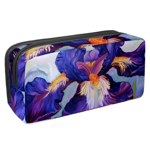 MUOOUM Pencil Case, Purple Iris Art Pattern Large Capacity Pencil Pouch Stationery Pen Bag
