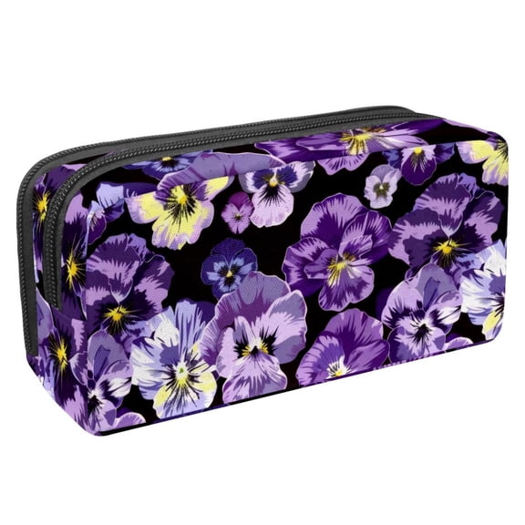 MUOOUM Pencil Case, Purple Pansy Flowers Skull Pattern Large Capacity Pencil Pouch Stationery Pen Bag