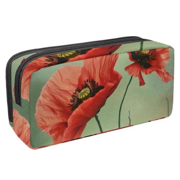 MUOOUM Pencil Case, Red Poppy Floral Blossom Large Capacity Pencil Pouch Stationery Pen Bag