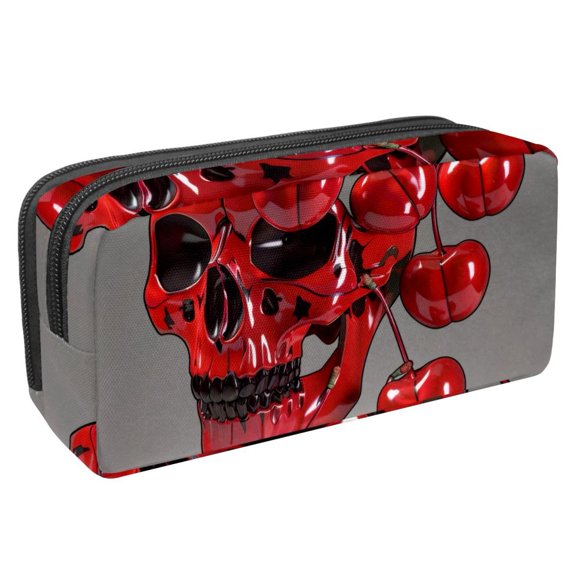 MUOOUM Pencil Case, Red Skull Head Cherry Large Capacity Pencil Pouch Stationery Pen Bag