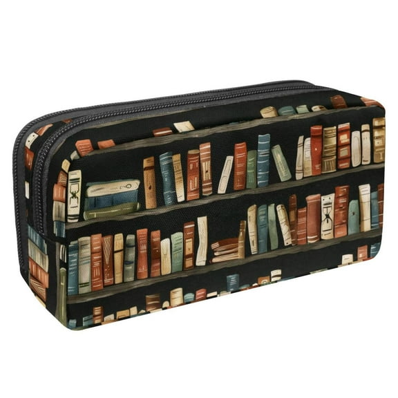 MUOOUM Pencil Case, Retro Bookshelf Pattern Large Capacity Pencil Pouch Stationery Pen Bag