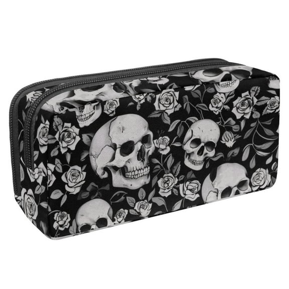 MUOOUM Pencil Case, Skull Rose Pattern Large Capacity Pencil Pouch Stationery Pen Bag