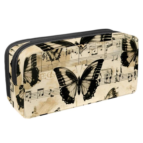 MUOOUM Pencil Case, Vintage Butterflies Music Notes Pattern Large Capacity Pencil Pouch Stationery Pen Bag