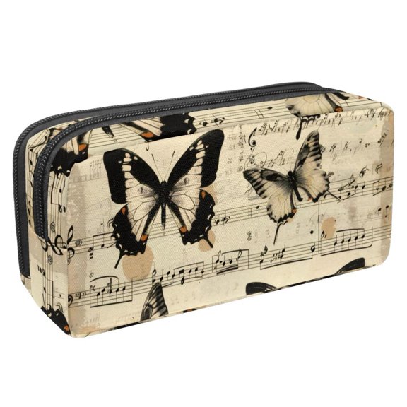 MUOOUM Pencil Case, Vintage Butterflies and Music Notes Patterns Large Capacity Pencil Pouch Stationery Pen Bag
