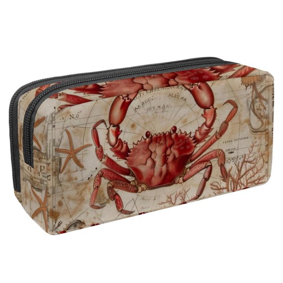 MUOOUM Pencil Case, Vintage Map Crab Seashells Large Capacity Pencil Pouch Stationery Pen Bag