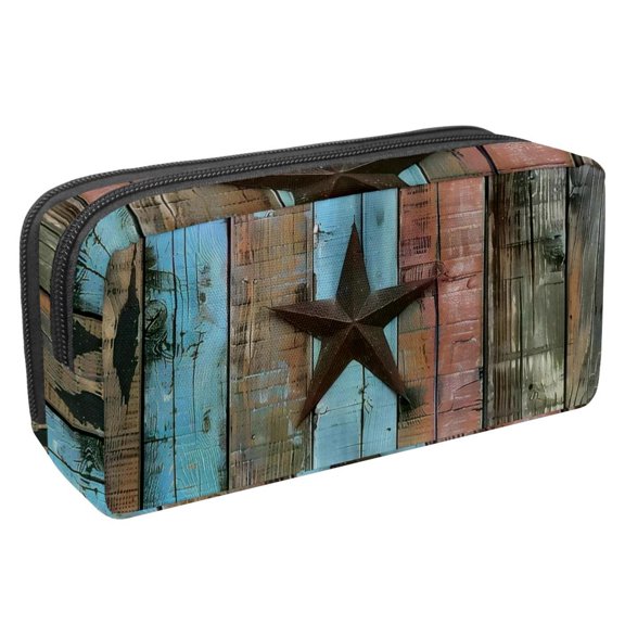 MUOOUM Pencil Case, Vintage Star Rustic Wood Plank Large Capacity Pencil Pouch Stationery Pen Bag