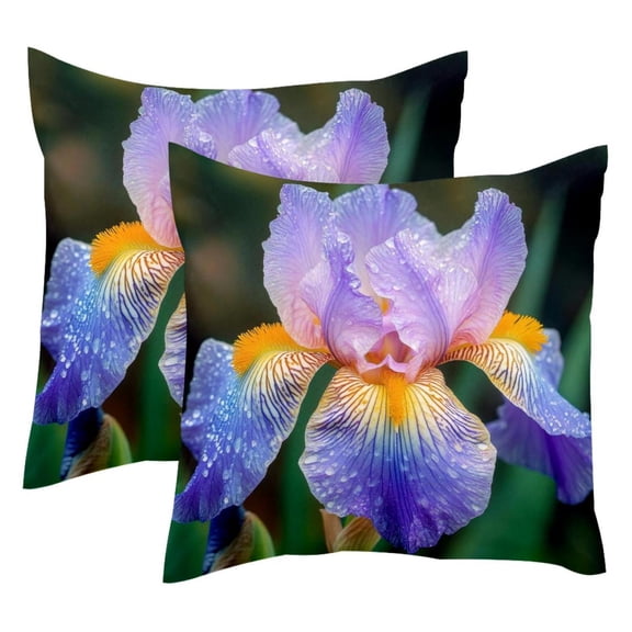 MUOOUM Purple Iris Flowers Set of 2 Throw Pillow Covers Cases - 16" x 16" Square Decorative Cushion Covers for Sofa Couch Bed Home Decoration