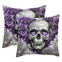 MUOOUM Purple Rose Skull Love Set of 2 Throw Pillow Covers Cases - 16" x 16" Square Decorative Cushion Covers for Sofa Couch Bed Home Decoration