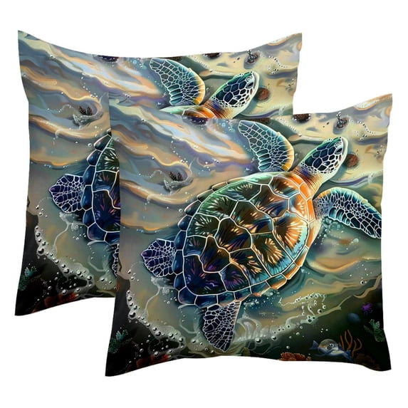 MUOOUM Sea Turtle Beach Set of 2 Throw Pillow Covers Cases - 16" x 16" Square Decorative Cushion Covers for Sofa Couch Bed Home Decoration