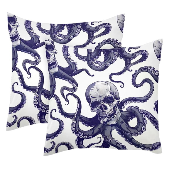 MUOOUM Skull Octopus Tentacles Pattern Set of 2 Throw Pillow Covers Cases - 16" x 16" Square Decorative Cushion Covers for Sofa Couch Bed Home Decoration