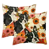 MUOOUM Terriers Dog Flowers Pattern Set of 2 Throw Pillow Covers Cases - 16" x 16" Square Decorative Cushion Covers for Sofa Couch Bed Home Decoration