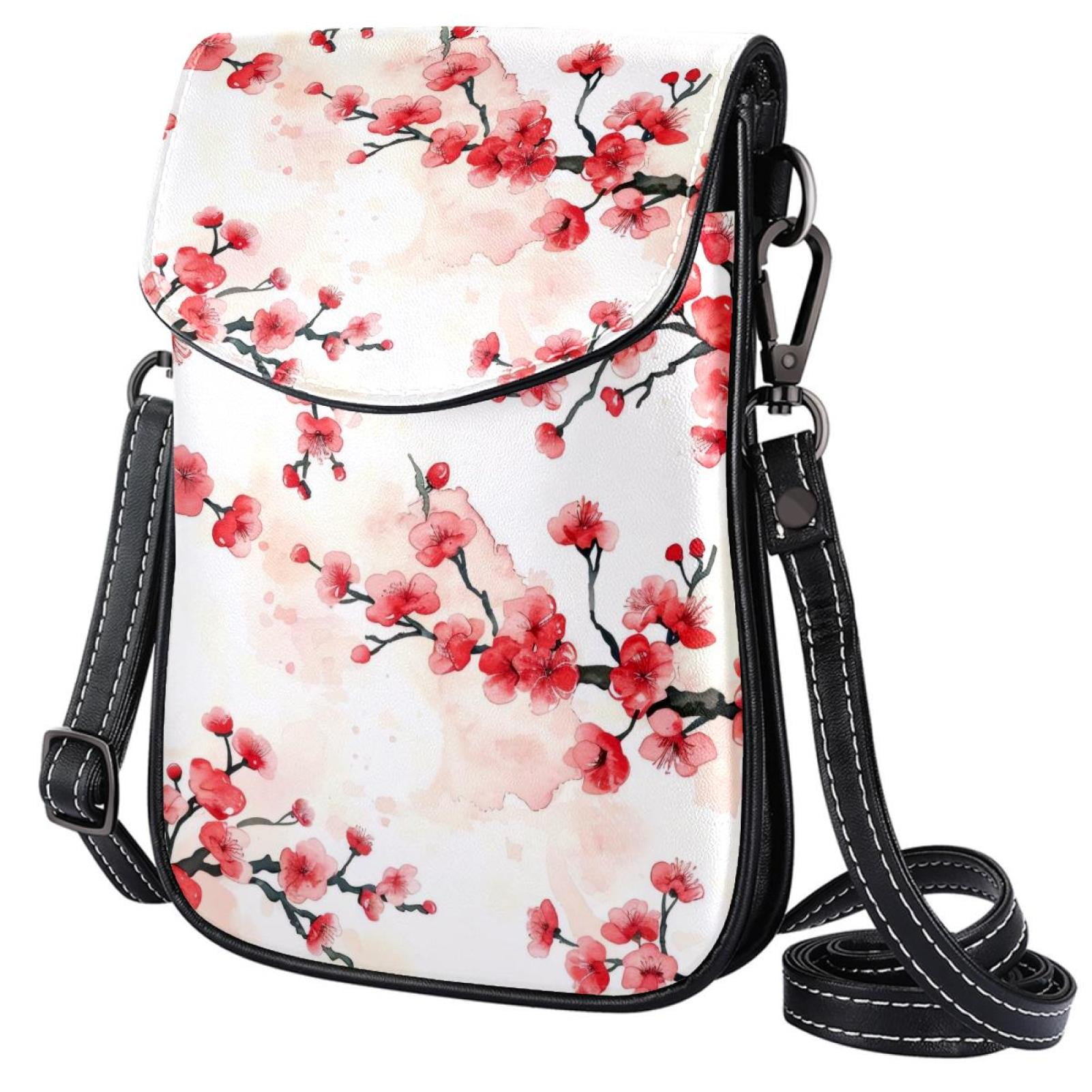 MUOOUM Women's Leather Crossbody Phone Bag Waterproof Adjustable Cherry